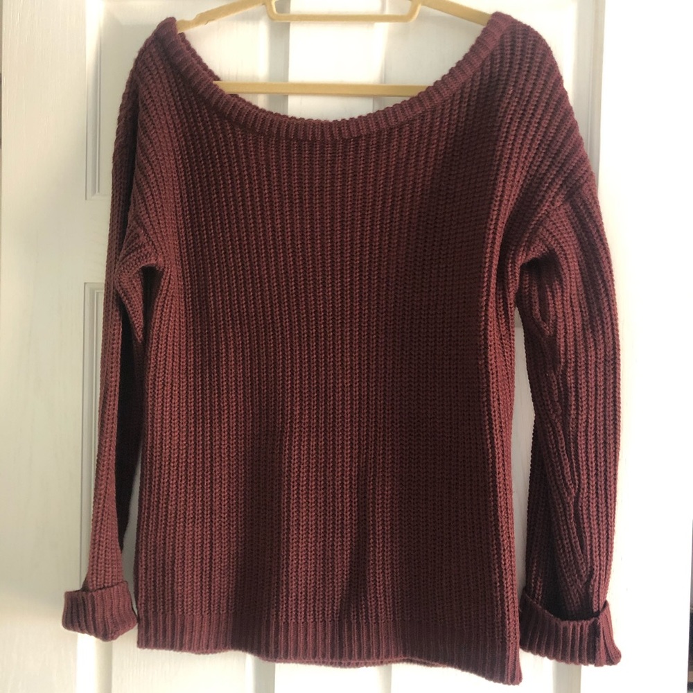 Burgundy red oversized wide neck sweater